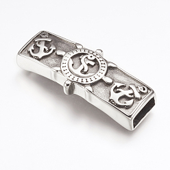 Antique Silver 316 Surgical Stainless Steel Slide Charms, Anchor & Helm, Antique Silver, 39x17x7mm, Hole: 3.5x10mm