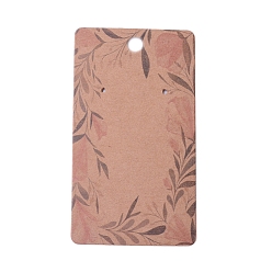 Цвет Древесины Картонных карт дисплей серьги, прямоугольник с цветочным узором, деревесиные, 9x5x0.04 см, отверстие : 1.5 мм