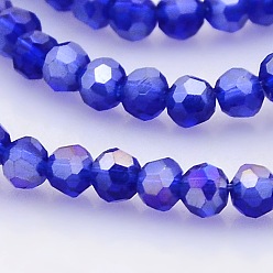 Blue AB Color Plated Glass Faceted(32 Facets) Round Beads Strands, Blue, 3mm, Hole: 1mm, 100pcs/strand, 11.5 inch