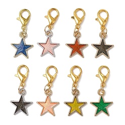 Mixed Color Star Alloy Enamel Pendants Decorations, with Alloy Lobster Claw Clasps, Mixed Color, 28mm, 8pcs/set