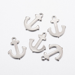 Stainless Steel Color 304 Stainless Steel Pendants, Anchor, Stainless Steel Color, 16x13x1mm, Hole: 1.5mm