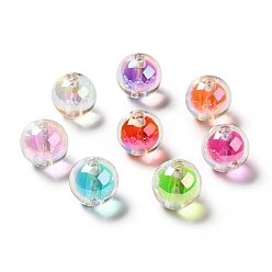Mixed Color Two Tone UV Plating Rainbow Iridescent Acrylic Beads, Round, Mixed Color, 15~15.5x15.5~16mm, Hole: 3~3.1mm