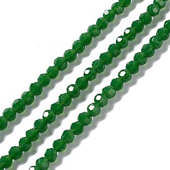 Green Faceted(32 Facets) Glass Beads Strands, Round, Dark Green, 4mm, Hole: 1mm, about 99~107pcs/strand, 14.09~15.43''(35.8~39.2cm)