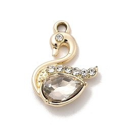 Clear UV Plating Alloy Pendants, with Crystal Rhinestone and Glass, Golden, Swan Charms, Clear, 21.5x15x4.5mm, Hole: 2mm