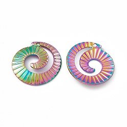 Rainbow Color Placage ionique (ip) 304 pendentifs en acier inoxydable, charme de bobine de moustique, couleur arc en ciel, 22x21x2mm, Trou: 1.4mm