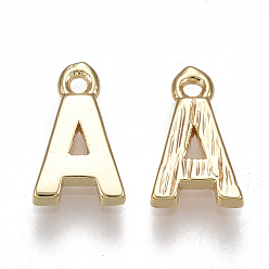 Letter A Brass Charms, Letter, Nickel Free, Real 18K Gold Plated, Letter.A, 8.5x5x1.5mm, Hole: 0.8mm