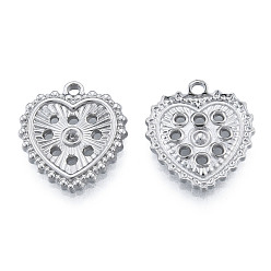 Stainless Steel Color 304 Stainless Steel Pendant Rhinestone Settings, Heart, Stainless Steel Color, Fit For 1.6mm Rhinestone, 17x15x2mm, Hole: 1.5mm