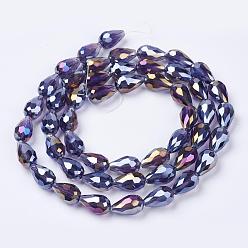 Violeta Abalorios de vidrio electrochapa, color de ab chapado, lágrima facetada, violeta, 7x5 mm, sobre 65~67 unidades / cadena, 18~18.5 pulgada (45.5~46.9 cm)