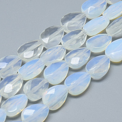 Opalite Opalite Bead Strands, Faceted, teardrop, 11x8x4~5mm, Hole: 1mm, about 18pcs/strand, 7.8 inch