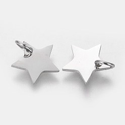 Stainless Steel Color 304 Stainless Steel Charms, Star, Stainless Steel Color, 10x10.6x1.1mm, Hole: 4mm