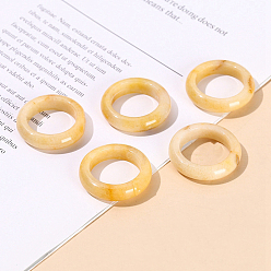 Jade Amarillo Anillos de dedo de banda lisa de jade amarillo natural, diámetro interior: 18~20 mm