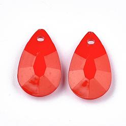 Red Opaque Acrylic Pendants, Faceted, teardrop, Red, 20x12x5mm, Hole: 2mm, about 850pcs/500g