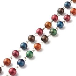Coloré Chaîne de perles acryliques imitation oeil de tigre faite à la main, avec les accessoires en fer, ronde, non soudée, colorées, Liens: 14x7.5~8 mm, perles: 7.5~8 mm, environ 3.28 pieds (1 m)/fil