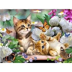 Mixed Color DIY Rectangle Cat Theme Diamond Painting Kits, Including Canvas, Resin Rhinestones, Diamond Sticky Pen, Tray Plate and Glue Clay, Kittens in Garden, Mixed Color, 300x400mm