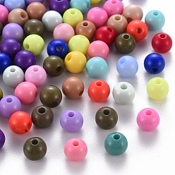 Couleur Mélangete Solides perles de boule acrylique morceaux, ronde, couleur mixte, 4mm, Trou: 1mm, environ14800 pcs / 500 g