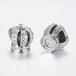Silver Alloy European Beads, 3D Crown, Large Hole Beads, Silver Color Plated, 11.5x11x9mm, Hole: 4.5mm