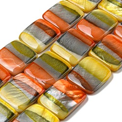 Colorful Spray Painted Natural Freshwater Shell Beads Strands, Square, Colorful, 18x18.5x3~4mm, Hole: 0.9mm, about 22pcs/strand, 15.79 inch(40.1cm)