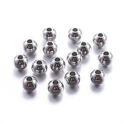 Stainless Steel Color 304 Stainless Steel Beads, Smooth, Round, Stainless Steel Color, 6x5mm, Hole: 2mm