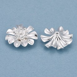 925 Sterling Silver Plated Brass Bead Caps, Multi-Petal Flower, 925 Sterling Silver Plated, 14x5mm, Hole: 0.9mm