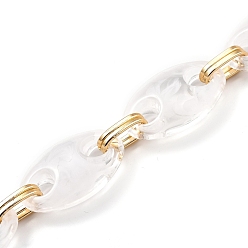 Clear Handmade Acrylic Coffee Bean Chains, with Aluminium Links, Light Gold, Clear, Links: 15.5x8x3.6mm and 33x22x9.5mm, 39.37 inch(1m)/strand