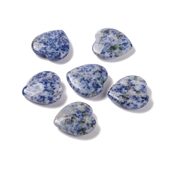 Jaspe Avec Point Bleu Jaspe naturel à pois bleus coeur pierre d'amour, pierre de palme de poche pour équilibrer le reiki, 24.5~25.5x25~25.5x6.5~7.5mm