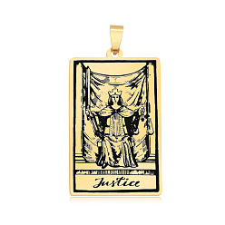 Oro 201 colgantes de acero inoxidable, patrón grabado con láser, colgantes de cartas de tarot, dorado, justicia xi, 40x24x1 mm, agujero: 8x4 mm