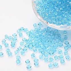 Bleu Ciel Foncé Perles en verre cristallisées d'imitation , transparent , facette, Toupie, bleu profond du ciel, 4x3.5mm, trou: 1 mm environ 720 pcs /sachet