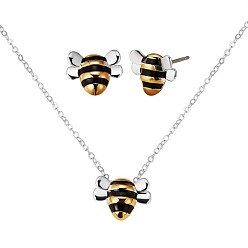 Platinum & Golden Brass Bee Stud Earrings and Pendant Necklace, Cute Animal Jewelry Set for Women, Platinum & Golden, 16.93 inch(43cm), 11x9mm