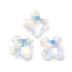 Alice Blue Electroplated Glass Pendants, Back Plated, Faceted, Clover Charms, Alice Blue, 14x14x6mm, Hole: 1.2mm