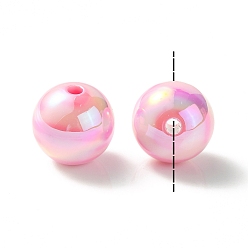 Pink UV Plating Rainbow Iridescent Acrylic Beads, Round, Pink, 16mm, Hole: 3mm