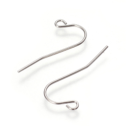 Stainless Steel Color 304 Stainless Steel Earring Hooks, with Horizontal Loop, Stainless Steel Color, 12x24.5x0.6mm, Hole: 1.5mm