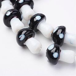 Black Handmade Lampwork Beads Strands, Mushroom, Black, 11.5~14.5x9~11mm, Hole: 1mm, about 25pc/strand, 13.54 inch(34.4cm)