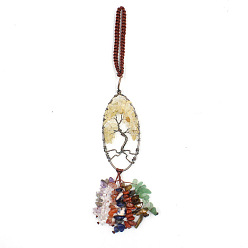 Citrine Natural Citrine Tree of Life Pendnat Decorations, Tassel Hanging Pendant Decoration, 200mm