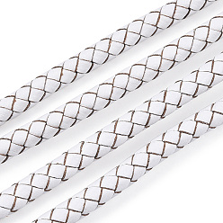 White Braided Cowhide Leather Cord, Leather Rope String for Bracelets, White, 4mm, about 5.46 yards(5m)/roll