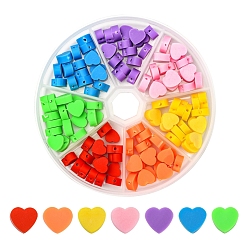 Mixed Color 140Pcs 7 Colors Handmade Polymer Clay Beads, Heart, Mixed Color, 8~9x9~10x3~5mm, Hole: 1.2mm, 7 colors, 20pcs/color