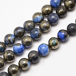 Bleu Pierres précieuses plaquent perles rondes de pyrite naturelle brins, teint, bleu, 8mm, Trou: 1mm, Environ 50 pcs/chapelet, 15.74 pouce