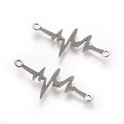 Plata Antigua Conectores de enlaces de aleación de zinc de estilo tibetano, latido del corazón, plata antigua, 20x44.5x1.5 mm, agujero: 2 mm