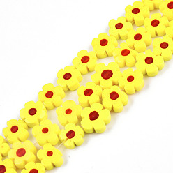 Amarillo Hilos de perlas de vidrio millefiori artesanal, seno de ciruela, amarillo, 7~9x7.5~9x2.5~3 mm, agujero: 1 mm, sobre 52~54 unidades / cadena, 15.75 pulgada ~ 15.94 pulgada (40~40.5 cm)