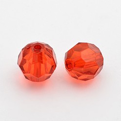 Red Transparent Acrylic Beads, Faceted Round, Red, about 12mm in diameter, hole: 2mm, about 568pcs/500g