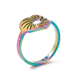 Rainbow Color Ion Plating(IP) 201 Stainless Steel Hollow Out Heart Adjustable Ring for Women, Rainbow Color, US Size 6(16.5mm)