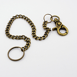 Antique Bronze Alloy Long Keychain, with Swivel Lobster Claw Clasps, Ring, Antique Bronze, 320mm.