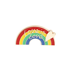 Colorful Creative Zinc Alloy Brooches, Enamel Lapel Pin, with Iron Butterfly Clutches or Rubber Clutches, Rainbow with Word Love is Love, Colorful, 25x13mm, Pin: 1mm