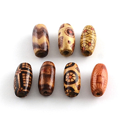Mixed Color Printed Natural Wood Beads, Oval, Mixed Color, 15x7mm, Hole: 3mm, about 3174pcs/1000g