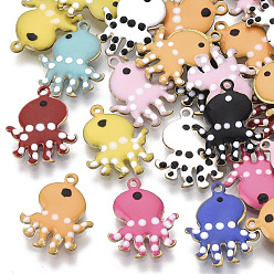 Mixed Color Alloy Enamel Charms, Enamelled Sequins, Octopus, Mixed Color, 14x11x1.5mm, Hole: 1mm