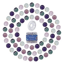 Fluorita Sunnyclue diy kits de fabricación de pulseras elásticas, incluir cuentas redondas de fluorita natural, Hilo de cristal elástico, perlas: 4~4.5 mm, agujero: 0.8~1 mm, 400 unidades / caja