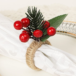 Красный Рождественские пластиковые кольца для салфеток, обмотанный джутовыми шпагатами, с искусственной хвоей, красные, 45 мм, Поверхность: 90 мм, внутренний диаметр: 35 мм