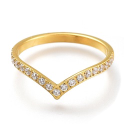 Golden 304 Stainless Steel Finger Rings, with Clear Cubic Zirconia, Golden, US Size 6~9, Inner Diameter: 16~19mm