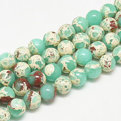 Turquoise Brins de perles de jaspe impérial synthétiques, ronde, turquoise, 6mm, Trou: 1mm, Environ 59~61 pcs/chapelet, 14.7~15.3 pouce