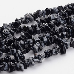 Obsidienne De Flocon De Neige Naturelles Obsidienne perles brins, puce, 5~8mm, Trou: 0.3mm, 32 pouce