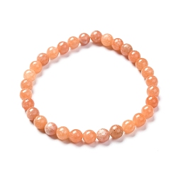 Calcite Bracelet extensible de perles rondes de calcite de pêche naturelle pour elle, perle: 6.5 mm, diamètre intérieur: 2-1/8 pouce (5.5 cm)